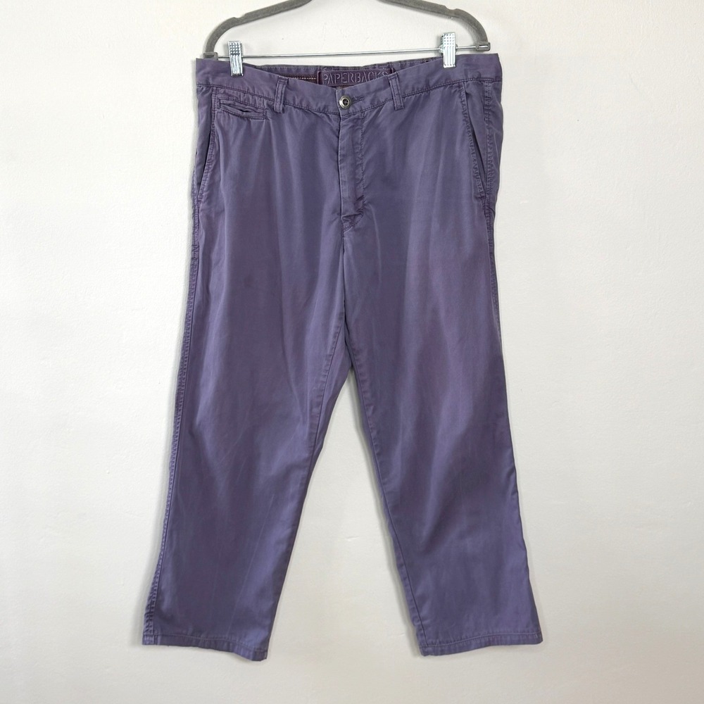 Paperbacks Chino Pants Mens 36S‎ Purple Cotton Twill 36x25 Hemmed Casual Classic